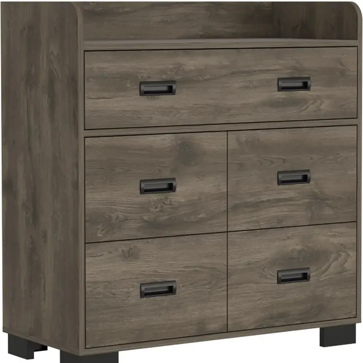 34" Dark Brown Five Drawer Dresser