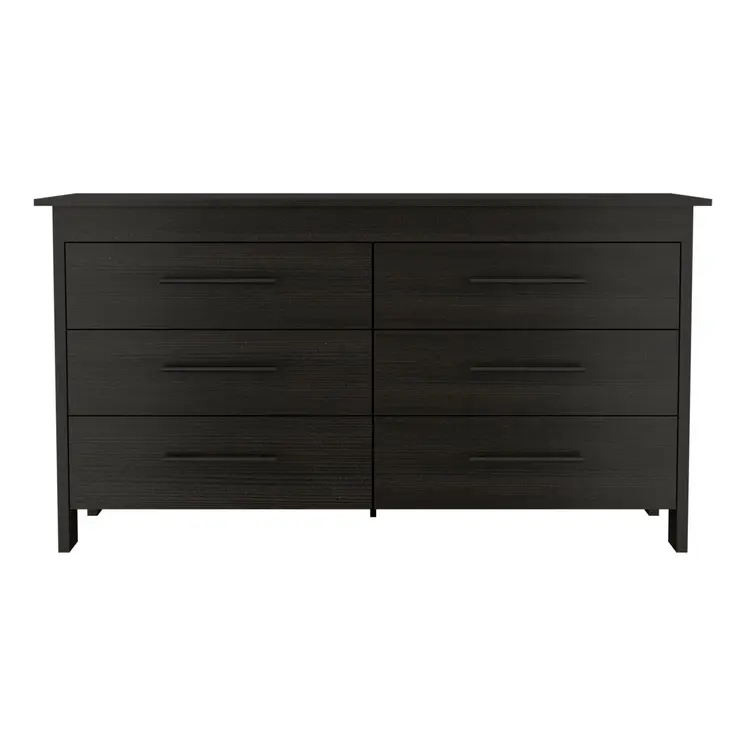 59" Black Six Drawer Double Dresser