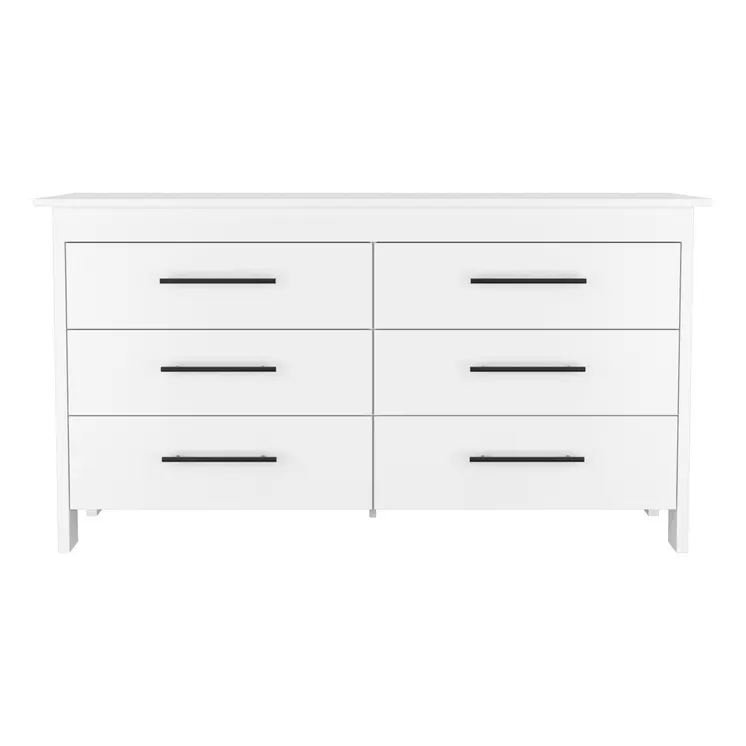 59" White Six Drawer Double Dresser