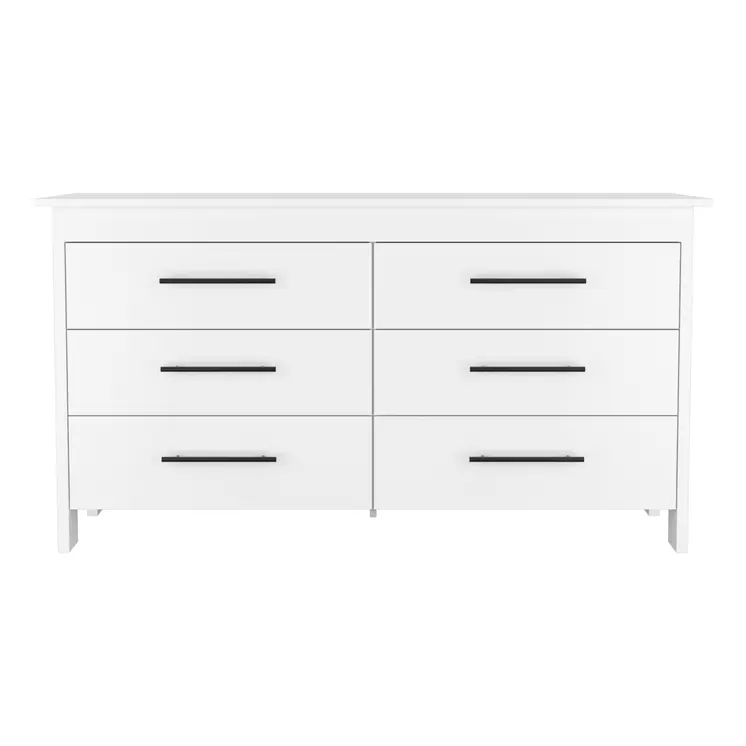 59" White Six Drawer Double Dresser