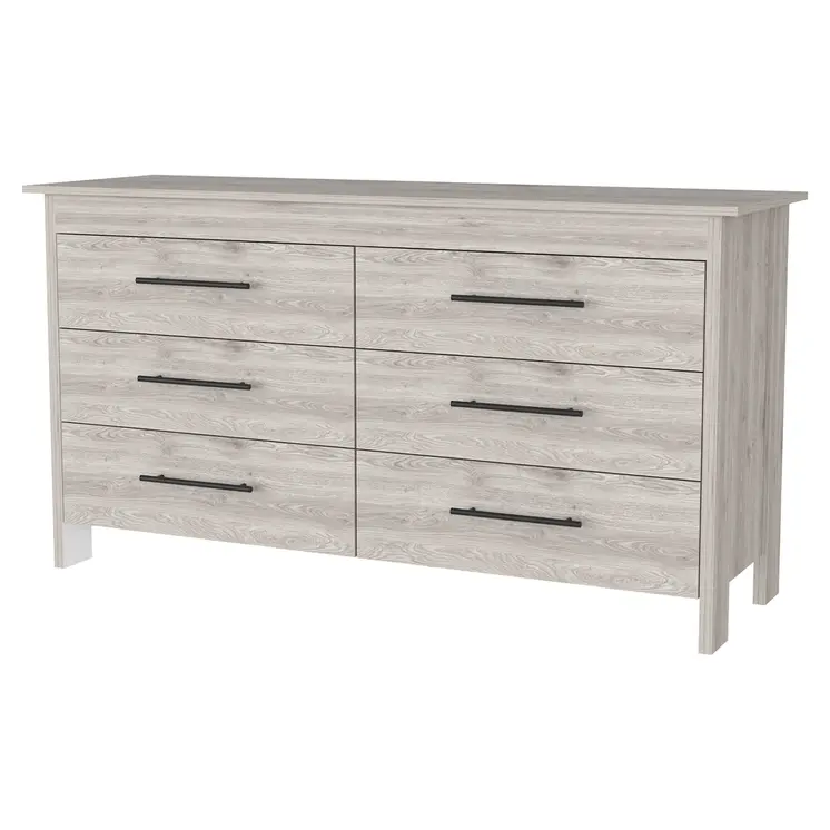 59" Light Gray Six Drawer Double Dresser