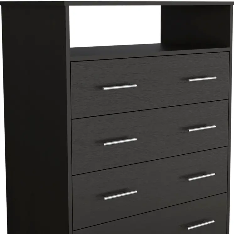 33" Black Four Drawer Standard Chest With Open Shelf