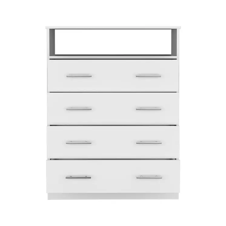 33" White Four Drawer Standard Chest With Open Shelf