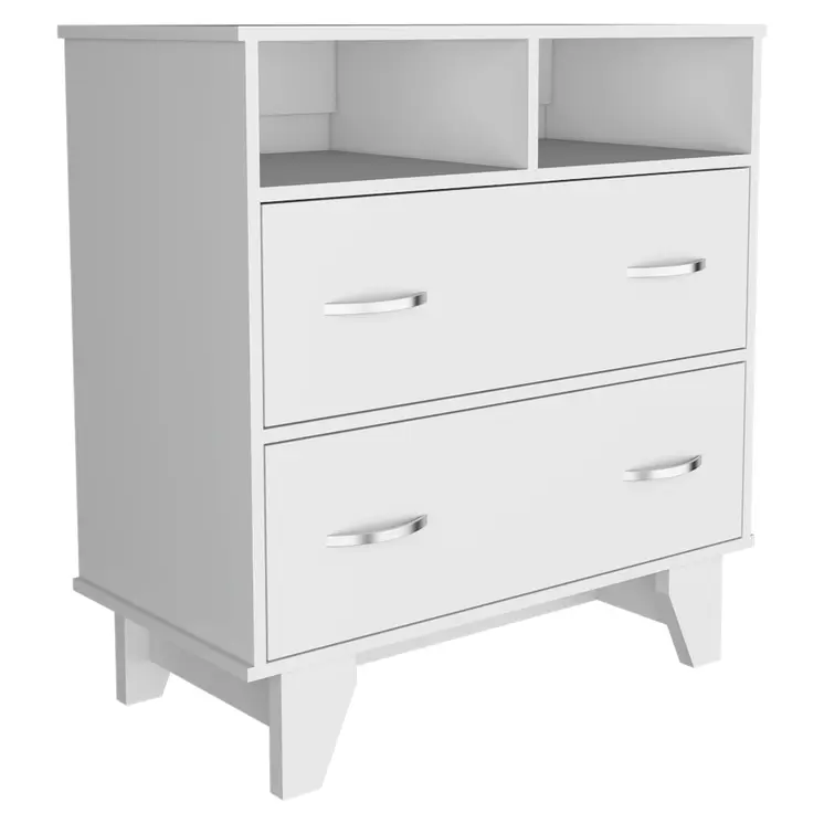 32" White Two Drawer Dresser With Open Shelving