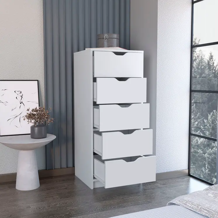 18" White Five Drawer Standard Chest
