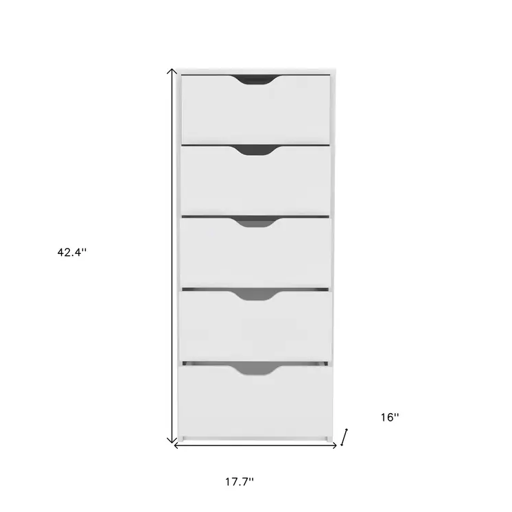 18" White Five Drawer Standard Chest