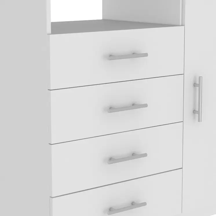36" White Four Drawer Combo Dresser With Open Shelf