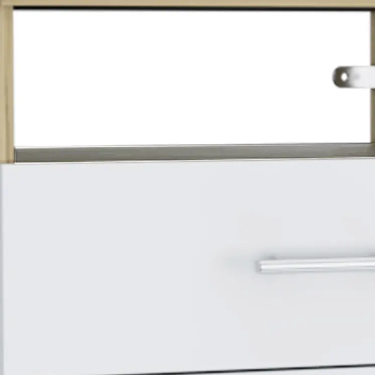 36" White and Natural Four Drawer Combo Dresser With Open Shelf