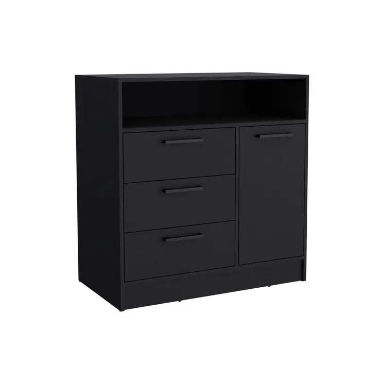 36" Black Three Drawer Combo Dresser With Open Shelf