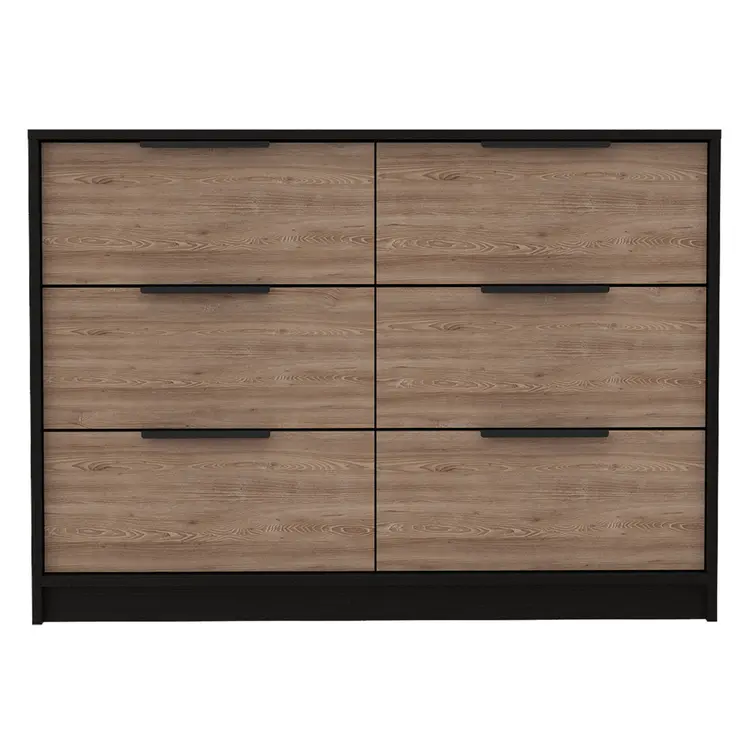 42" Brown and Black Six Drawer Double Dresser