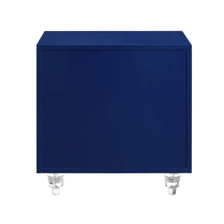24" Navy Blue and Clear Wood and Acrylic End Table With Three Drawers