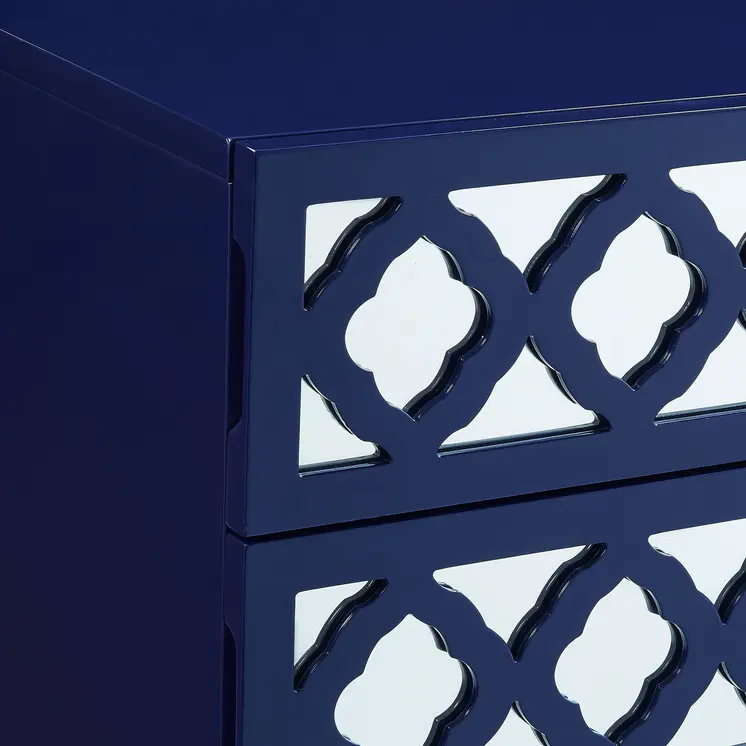 24" Navy Blue and Clear Wood and Acrylic End Table With Three Drawers