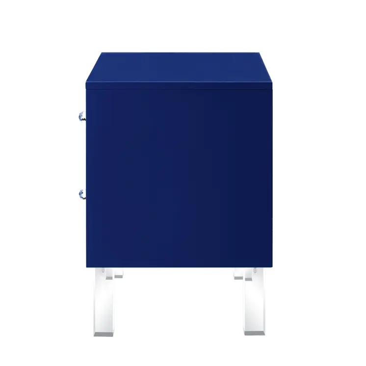 24" Navy Blue And Clear Wood And Acrylic End Table With Two Drawers