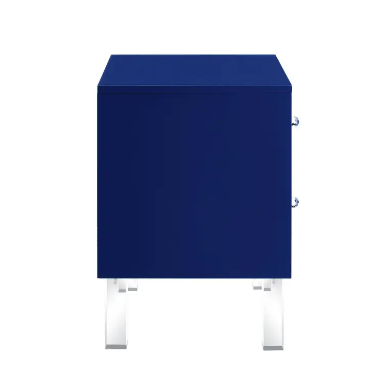 24" Navy Blue And Clear Wood And Acrylic End Table With Two Drawers