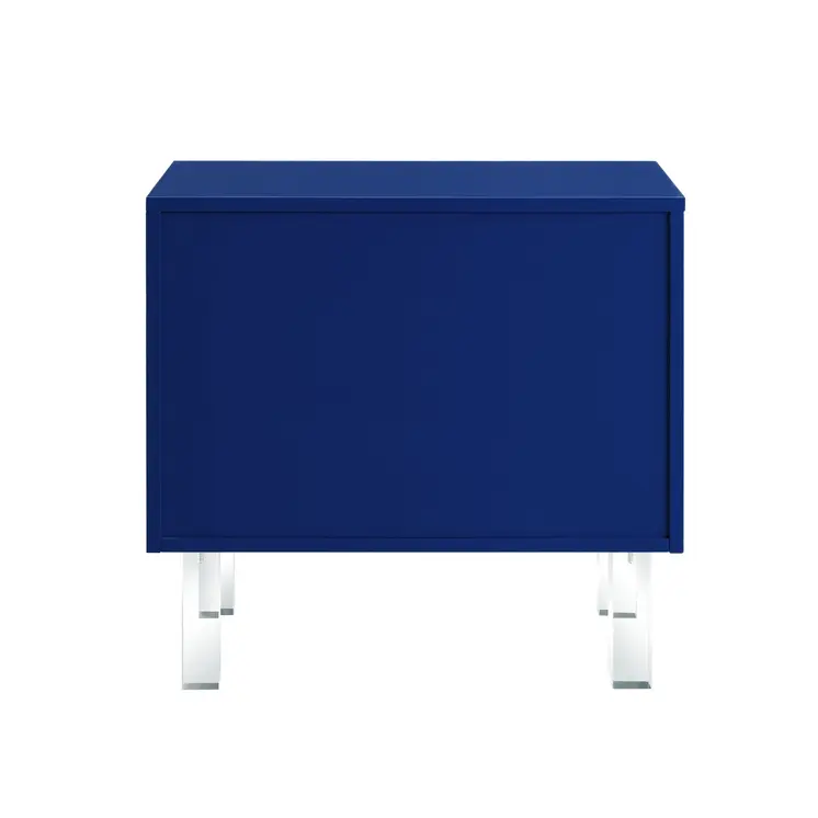 24" Navy Blue And Clear Wood And Acrylic End Table With Two Drawers