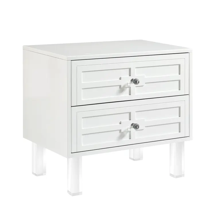 24" White and Clear Wood and Acrylic End Table With Two Drawers