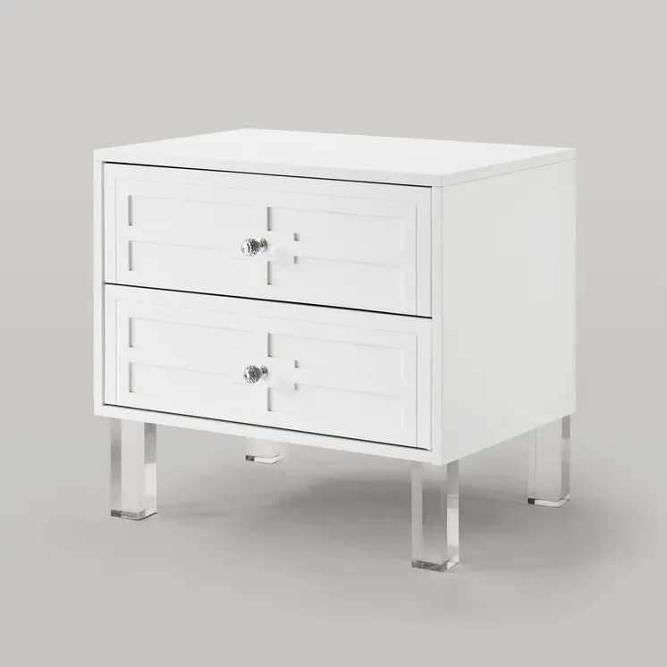 24" White and Clear Wood and Acrylic End Table With Two Drawers