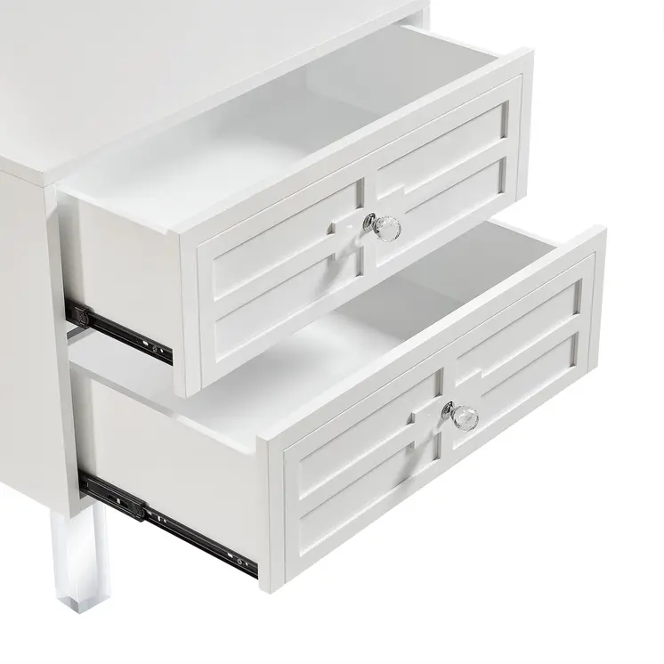 24" White and Clear Wood and Acrylic End Table With Two Drawers