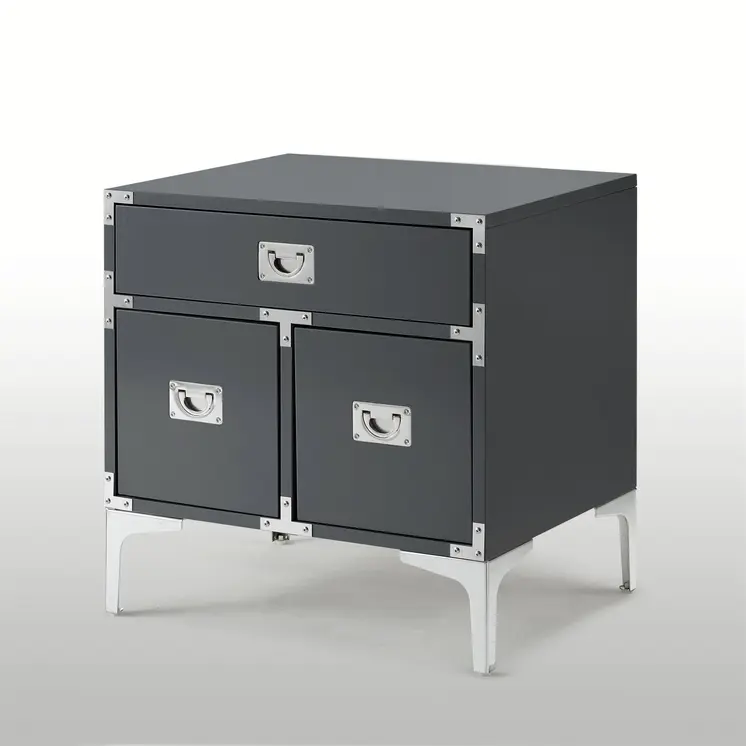 24" Dark Gray And Silver Wood And Metal End Table With Drawer