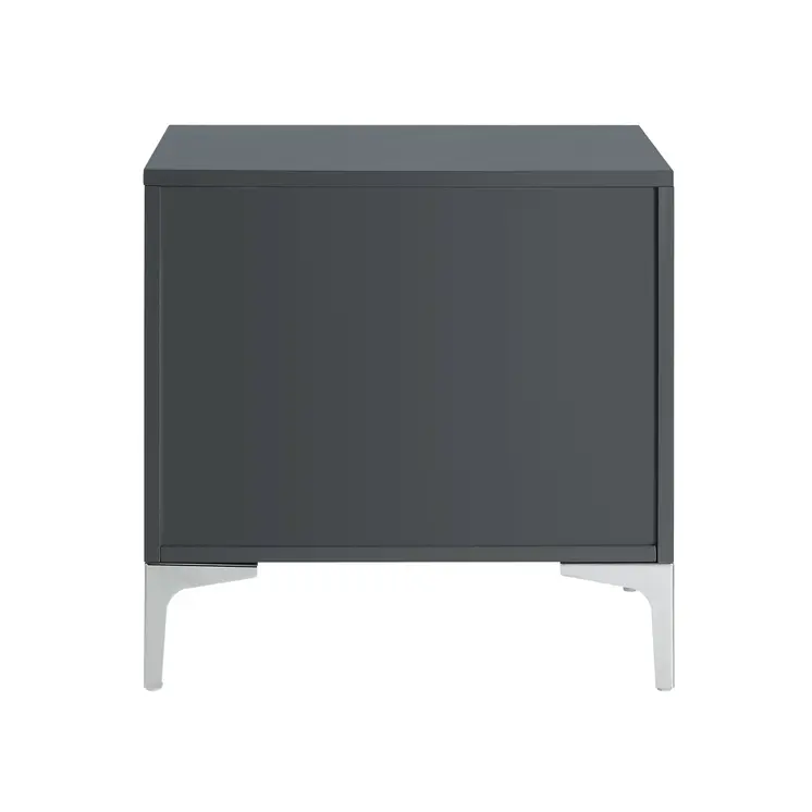24" Dark Gray And Silver Wood And Metal End Table With Drawer