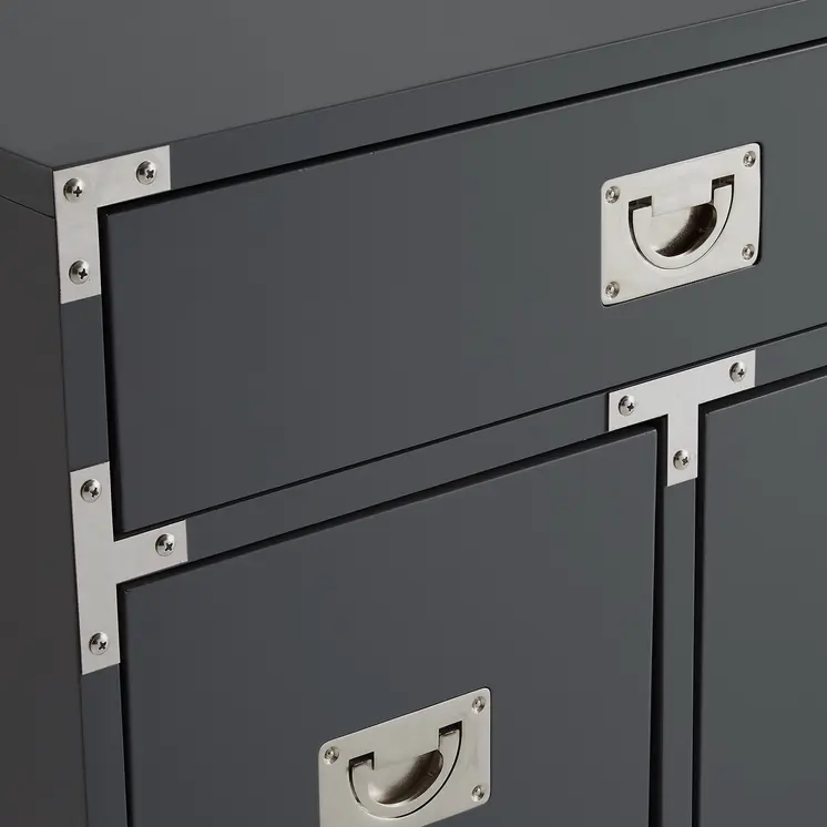 24" Dark Gray And Silver Wood And Metal End Table With Drawer