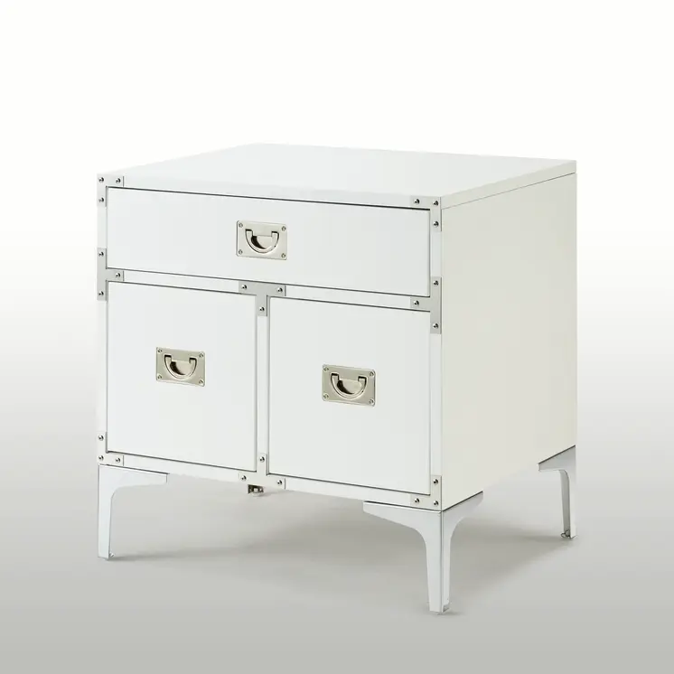 24" White and Silver Wood and Metal End Table With Drawer And Shelf