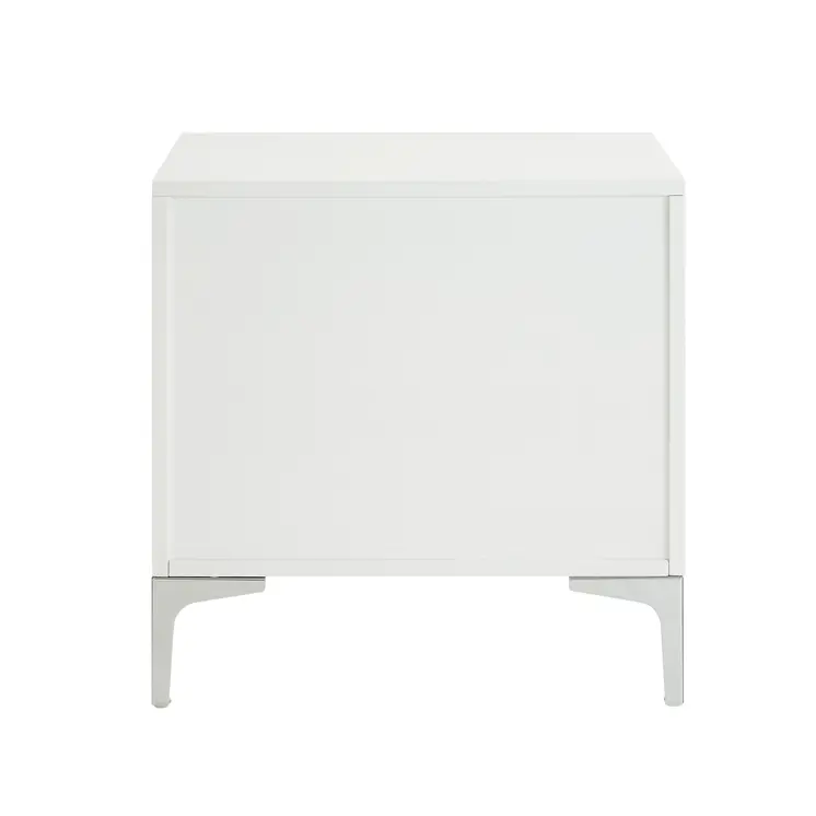 24" White and Silver Wood and Metal End Table With Drawer And Shelf