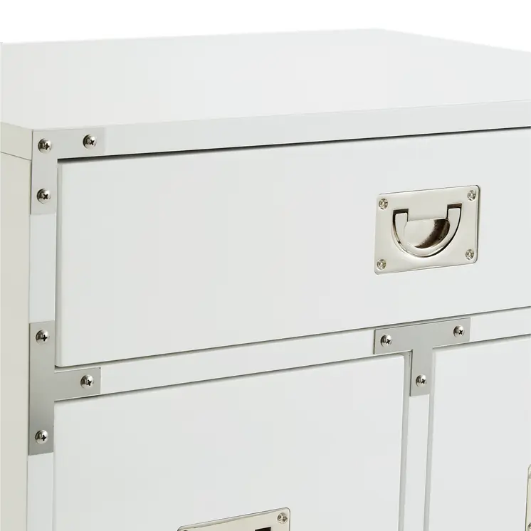24" White and Silver Wood and Metal End Table With Drawer And Shelf