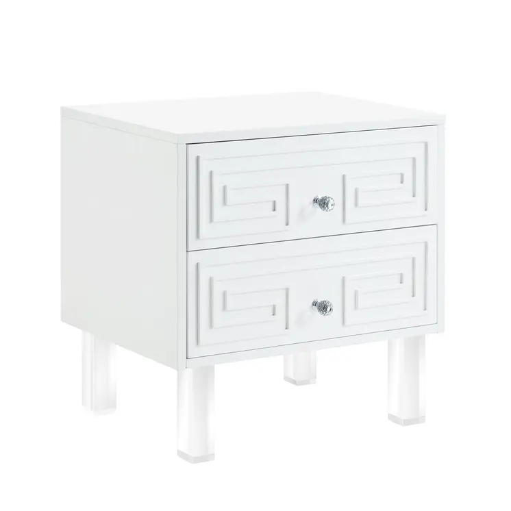 24" White And Clear Wood And Acrylic End Table With Two Drawers