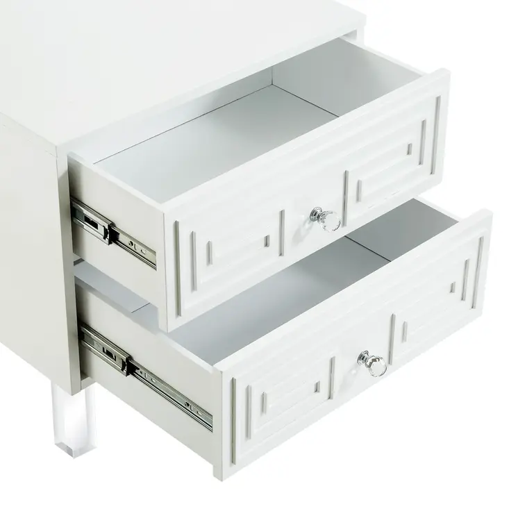 24" White And Clear Wood And Acrylic End Table With Two Drawers
