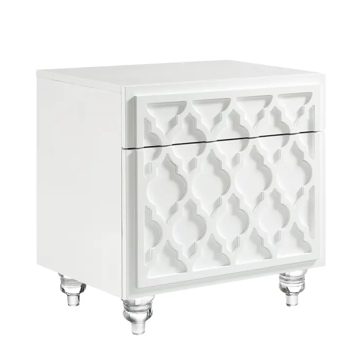 24" Clear And White End Table With Drawer And Shelf