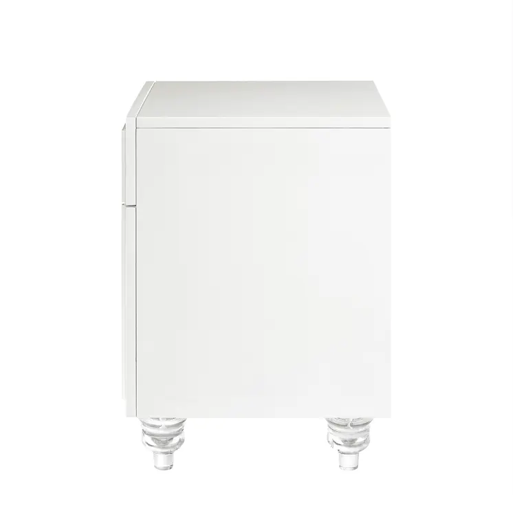 24" Clear And White End Table With Drawer And Shelf