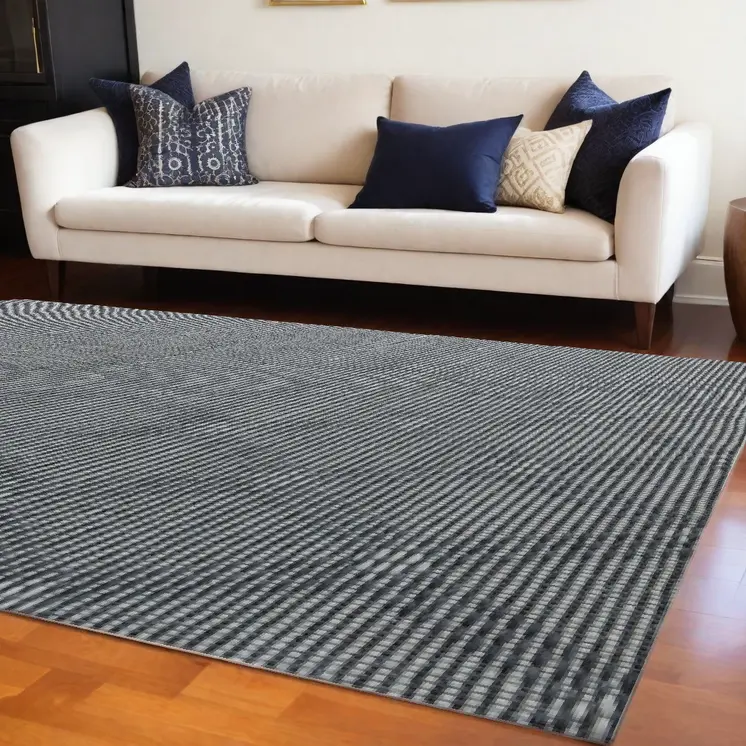 8' X 10' Gray and Ivory Geometric Hand Woven Non Skid Area Rug
