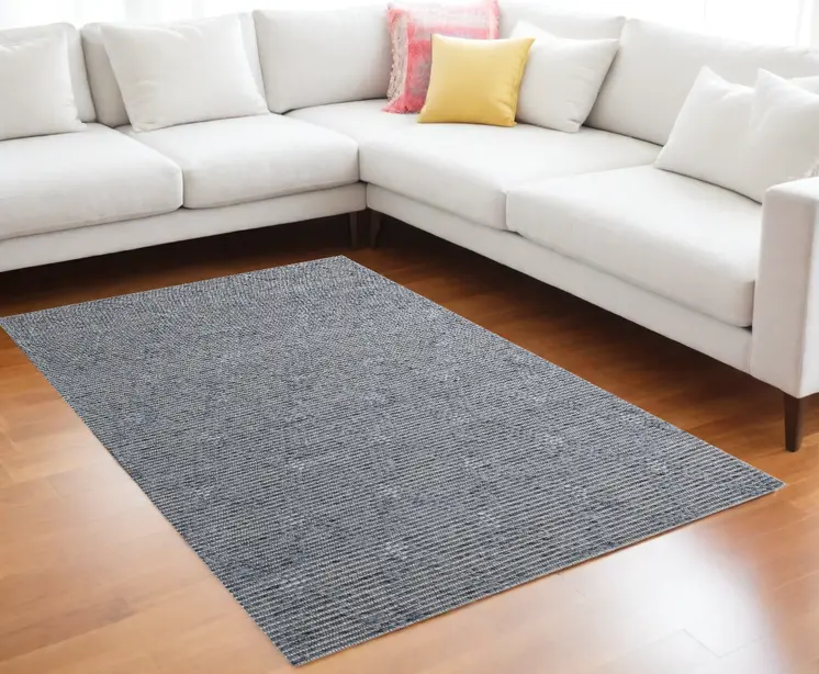 8' X 10' Blue and Ivory Geometric Hand Woven Non Skid Area Rug