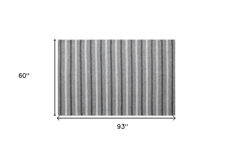 5' X 8' Gray and Ivory Striped Hand Woven Non Skid Area Rug