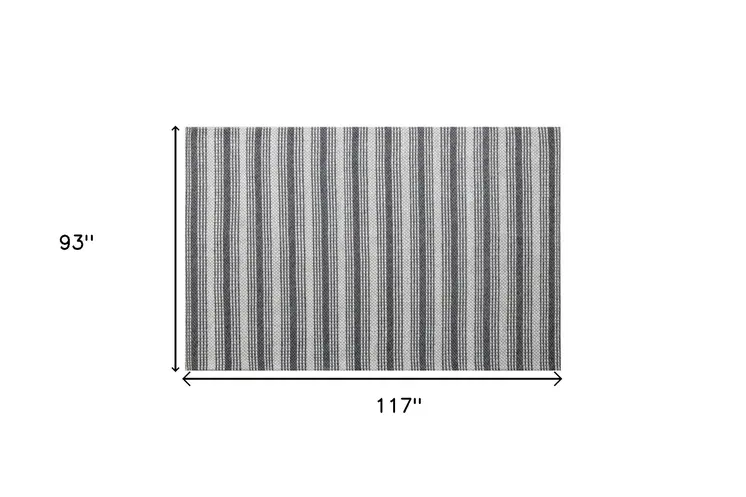 8' X 10' Gray and Ivory Striped Hand Woven Non Skid Area Rug
