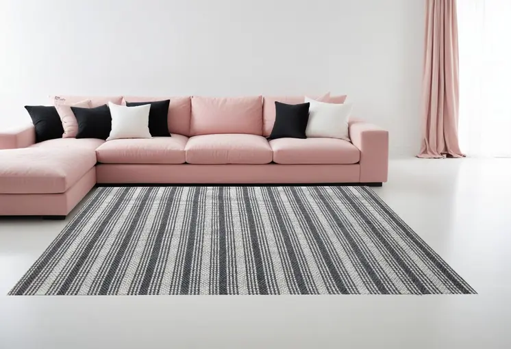 8' X 10' Gray and Ivory Striped Hand Woven Non Skid Area Rug