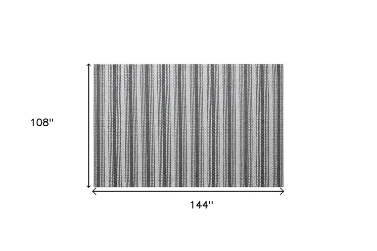 9' X 12' Gray Wool Striped Hand Woven Area Rug