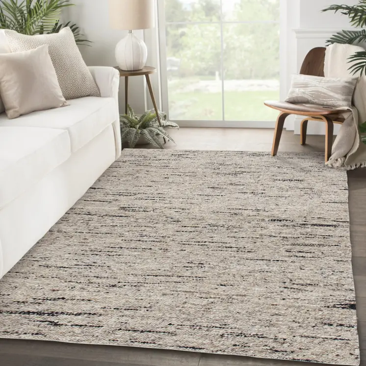 9' X 12' Beige and Black Abstract Hand Woven Area Rug