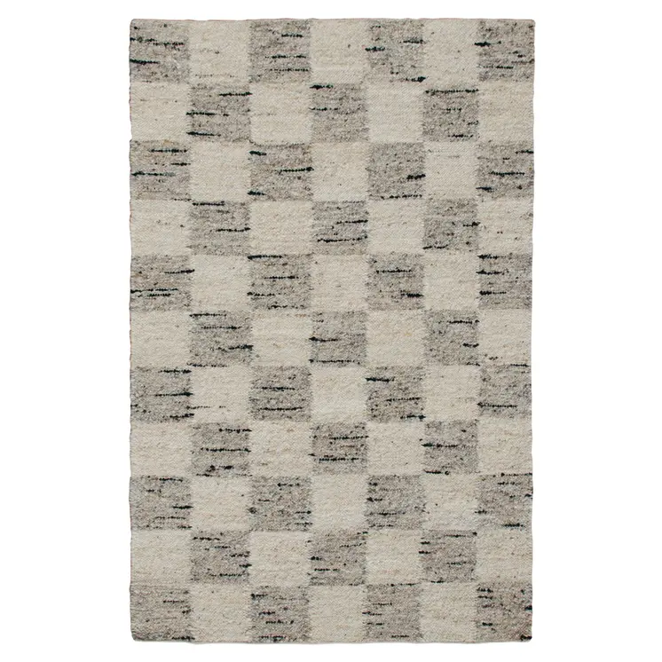 9' X 12' Beige Wool Checkered Hand Woven Area Rug
