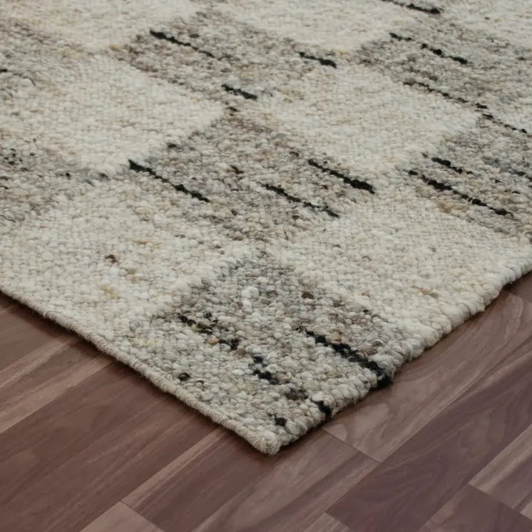 9' X 12' Beige Wool Checkered Hand Woven Area Rug