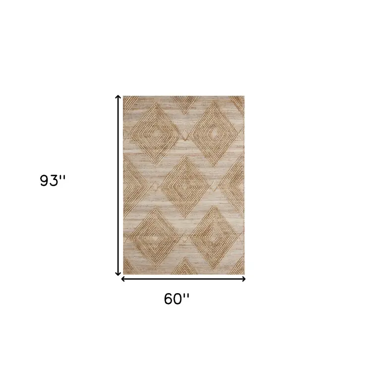 5' X 8' Brown Geometric Hand Woven Area Rug