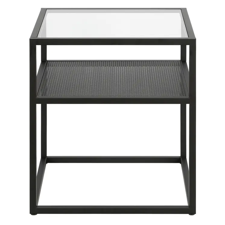 22" Black And Clear Glass And Steel Square End Table With Shelf