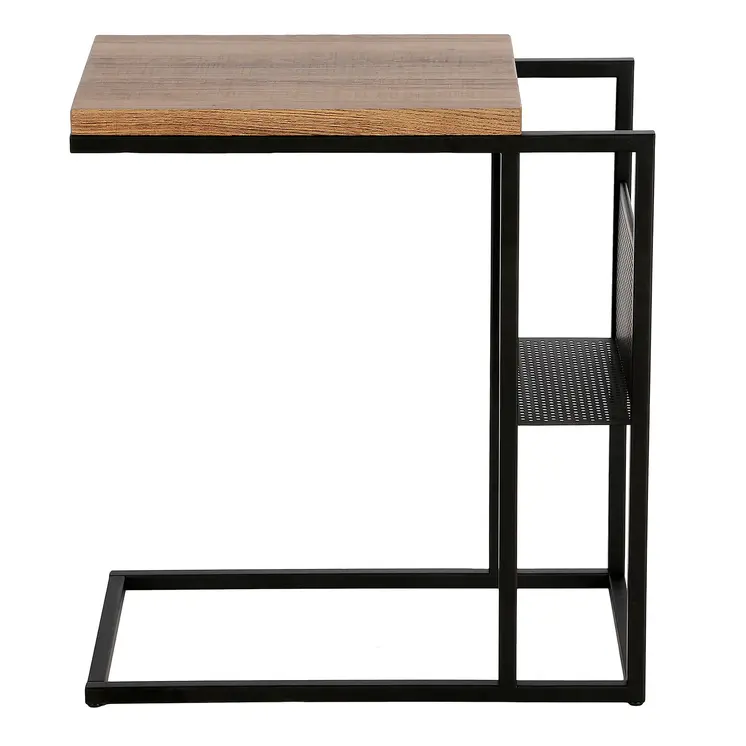22" Brown and Black Wood and Steel End Table With Magazine Holder
