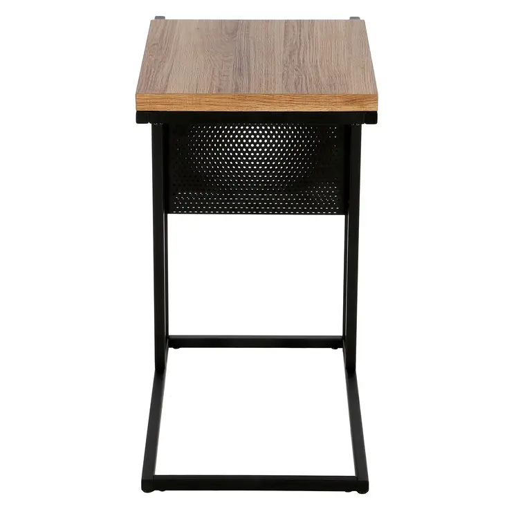 22" Brown and Black Wood and Steel End Table With Magazine Holder