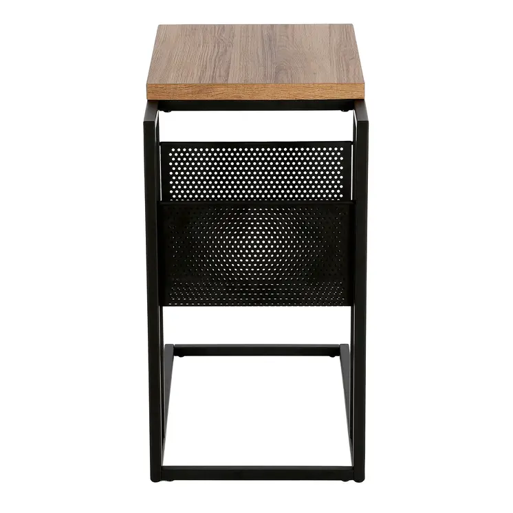 22" Brown and Black Wood and Steel End Table With Magazine Holder