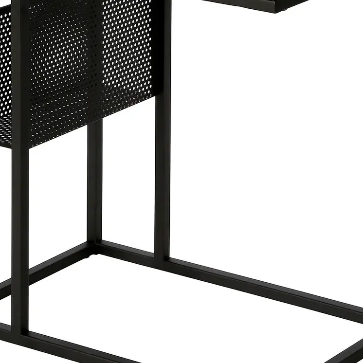 22" Brown and Black Wood and Steel End Table With Magazine Holder