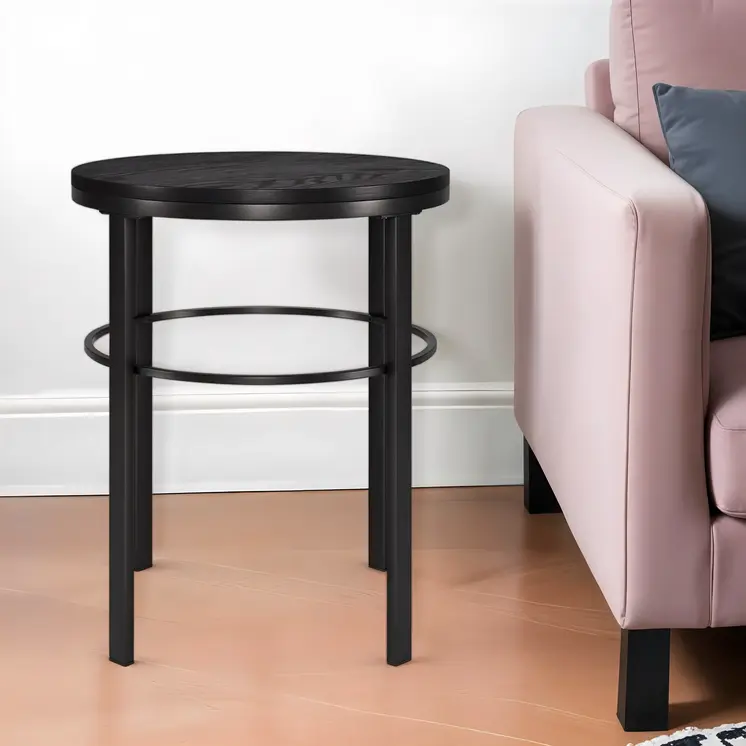 24" Black Wood And Steel Round End Table