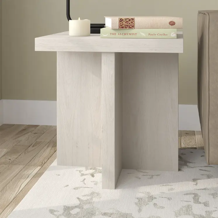 22" Alder White Wood Square End Table