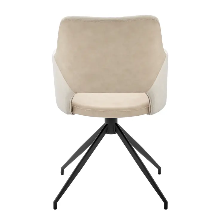 Beige and Black Upholstered Fabric And Faux Leather Open Back Dining Arm Chair